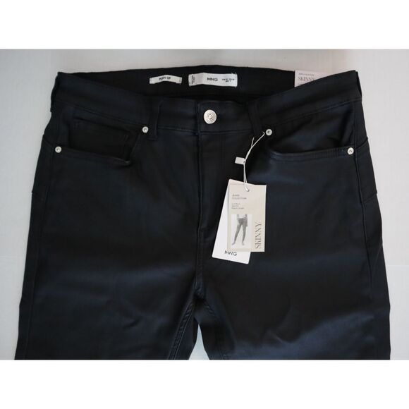 Mango Women’s Sz 10 Black Waxed Push-Up Low Waist Tight Fit Skinny Jeans - Picture 5 of 11